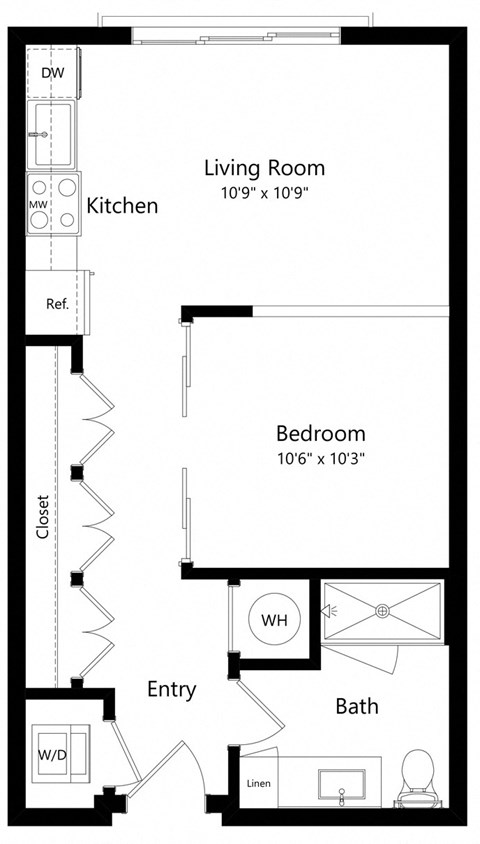 Studio Floor Plan with 581 Sq. Ft at Parc at White Rock Luxury Apartments in Dallas TX